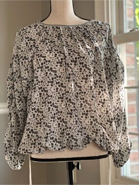Max Studio White/ Cream Blouse with Black Floral Print size M